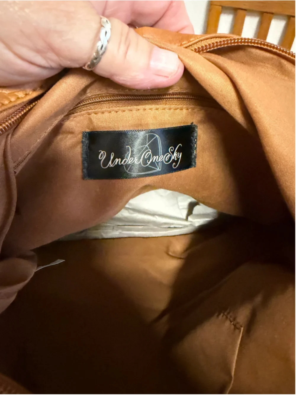 Under One Sky Large Tan Hobo Shoulder Bag Purse NWT Boho Zip Tassel 16”